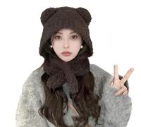 YGSIKY Gorro de Oso para Mujer, Gorro de Felpa para Mujer, Gorro cálido con Orejas de Oso Humano, Gorro con protección para los oídos,Bonito Gorro con protección para los oídos Hecho de Felpa (Brown)