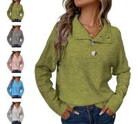 YGSIKY Suéter de punto trenzado con botones y cuello alto para mujer, suéter de punto casual para oficina, verde, M