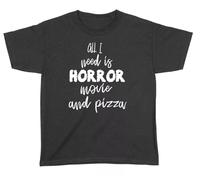 YGT56UYHft All I Need Is Horror Movie and Pizza Halloween Boys Girls Unisex Funny T-Shirt Black S