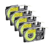 YGUWZ Cinta de Etiquetas Fluorescente Negra sobre Verde, Paquete de 5, 9-18 mm, Compatible con impresoras de Etiquetas KL-60 KL-120 Modelo XR-12FPK XR-12FYW XR-12FGN(Black on Fluo Yellow)