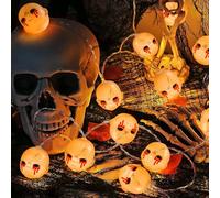 YGVQN Cadena de luces para Halloween con 20 LED Cabezas de Fantasma,Longitud 3m,Alimentación por Pilas,2 Modos de Luz,Luz Blanca Cálida,Decoración Horrifica para Halloween,Fiestas,Interior/Exterior