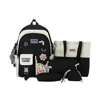YGYCF Kawaii - Juego de mochila de 5 piezas para estudiantes con bonitos accesorios de nudo, bolsas escolares para adolescentes, suministros de vuelta a la escuela, bolsa de libros estética, C negro