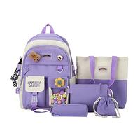 YGYCF Kawaii - Juego de mochila de 5 piezas para estudiantes con bonitos accesorios de nudo, bolsas escolares para adolescentes, suministros de vuelta a la escuela, bolsa de libros estética, C morado