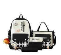 YGYCF Linda mochila de 4 piezas para estudiantes con accesorios Kawaii, mochilas escolares para adolescentes, suministros de regreso a clases, D negro