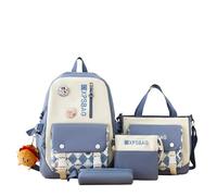 YGYCF Linda mochila de 4 piezas para estudiantes con accesorios Kawaii, mochilas escolares para adolescentes, suministros de regreso a clases, D azul