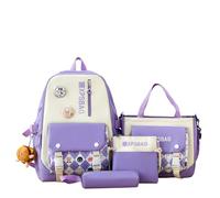 YGYCF Linda mochila de 4 piezas para estudiantes con accesorios Kawaii, mochilas escolares para adolescentes, suministros de regreso a clases, D morado