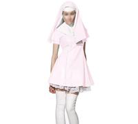 YGZHANYUANOKU Uniforme de cosplay con conjuntos de tocado, retazos de piel de PVC, manga corta, dobladillo de encaje, vestido de fiesta de Halloween, personalizable, rosa claro, XL