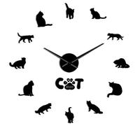 YH American Shorthair Cat Moderno DIY Reloj de Pared Efecto Espejo Cat Reloj Kit número con Gran Aguja Gato Mascota Raza decoración de Pared reloj-70CM,Negro