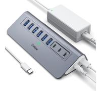 YH6AC - Concentrador USB alimentado de 10 Gbps, divisor USB intpw de 9 puertos con USB A/USB C 3.2, 4 USB 3.0, 2 puertos de carga PD de 45 W, adaptador de corriente de 65 W + cable de 3.3 pies