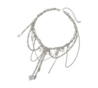 YHAILI Retro Multi Layer Necklace For Women Girls Heart And Rivet Charm Neckchain Adjustable Length Clavicle Chain For Parties