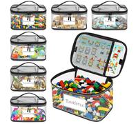 YHANEC 6 bolsas de almacenamiento para juguetes, transparentes, impermeables, de PVC, con etiqueta de nombre e instrucciones (idioma español no garantizado), cremallera para almacenamiento de Lego