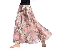 YHANNI Falda larga vintage para mujer, faldas largas elegantes de gasa de playa, falda de cintura alta larga para mujer, ropa de mujer-P, 90 cm