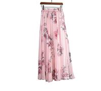 YHANNI Faldas Largas Mujer Verano Faldas Largas Retro Mujeres Elegantes Chiffon Playa Faldas Largas De Cintura Alta Ropa Femenina-E,90Cm