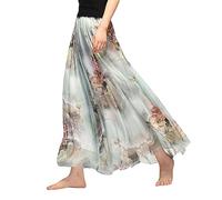 YHANNI Faldas Largas Mujer Verano Faldas Largas Retro Mujeres Elegantes Chiffon Playa Faldas Largas De Cintura Alta Ropa Femenina-Q,90Cm