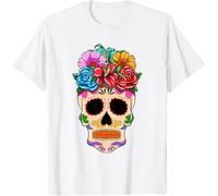 YHBCVSS Day of The Dead Skull with Flowers Mexican T-Tshirts Camisetas y Tops(X-Large)