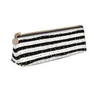 YHBLYKXP Bolsa de almacenamiento de papelería de cuero triangular con estampado de rayas doradas y tintas, bolsa de maquillaje portátil, almacenamiento diario de objetos pequeños