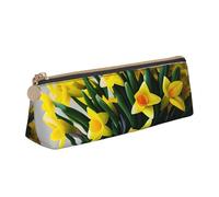 YHBLYKXP Bolsa de almacenamiento de piel triangular con estampado de ramo de narcisos, bolsa de maquillaje portátil, almacenamiento diario de objetos pequeños