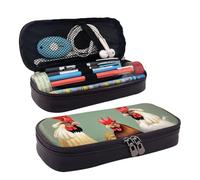 YHBLYKXP Bolsa de cosméticos con solapa de piel con estampado de gallo y pollo, organizador de artículos de tocador, monedero con cremallera, estuche de cosméticos, color negro, Negro -, Talla única