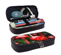 YHBLYKXP Bolsa de cosméticos con solapa de piel con estampado de setas rojas, organizador de artículos de tocador, monedero con cremallera, estuche de cosméticos, Negro -, Talla única