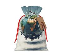 YHBLYKXP Bolsa de embalaje de Navidad con cordón y estampado de globo del mundo abstracto, reutilizable, para cumpleaños, fiesta de Acción de Gracias