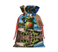 YHBLYKXP Bolsa de embalaje de Navidad con diseño de rana y palmeras de bandera de Puerto Rico, bolsa de regalo reutilizable para cumpleaños, fiesta de Acción de Gracias
