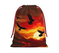 YHBLYKXP Bolsa de terciopelo con estampado de pájaros y puesta de sol con cordón para guardar dulces y aperitivos