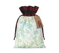 YHBLYKXP Bolsas de Navidad con cordón con estampado de algas marinas y azules verdes, bolsas de regalo para fiestas
