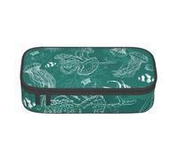 YHBLYKXP Caja de oficina con estampado de delfines, flores, estrellas de mar, coral, conchas marinas, gran capacidad, organizador de papelería, bolsa de cosméticos de oficina