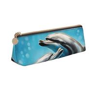 YHBLYKXP Dolphins in Love - Bolsa de almacenamiento de piel triangular para artículos de papelería, bolsa de maquillaje portátil, almacenamiento diario de objetos pequeños
