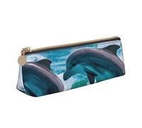 YHBLYKXP Dolphins in the Sea Print Triangle Leather Stationery Storage Bag Portable Makeup Bag Daily Small Item Storage