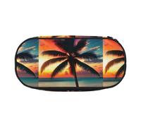 YHBLYKXP Estuche de tela Oxford con estampado de palmeras y atardecer de playa tropical con compartimentos de malla ordenados, una opción práctica o de viaje