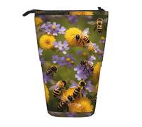 YHBLYKXP Estuche retráctil vertical con estampado de abejas y flores silvestres, bolsa de almacenamiento, apto para viajes de oficina y transporte diario