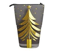 YHBLYKXP Estuche retráctil vertical con estampado de árbol de Navidad con purpurina dorada, bolsa de almacenamiento, apto para viajes de oficina y transporte diario