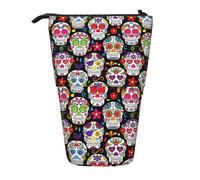 YHBLYKXP Estuche retráctil vertical con estampado de calaveras de flores coloridas, bolsa de almacenamiento, apto para viajes de oficina y transporte diario