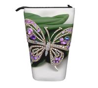 YHBLYKXP Estuche retráctil vertical con estampado de mariposa y diamantes de imitación, bolsa de almacenamiento, apto para viajes de oficina y transporte diario