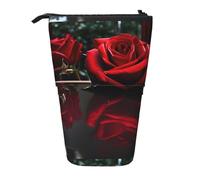 YHBLYKXP Estuche retráctil vertical con estampado de rosas de espejo rojo, bolsa de almacenamiento, apto para viajes de oficina y transporte diario