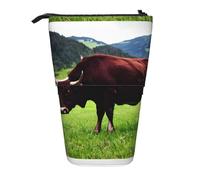 YHBLYKXP Estuche retráctil vertical con estampado de vaca suiza real, bolsa de almacenamiento, apto para viajes de oficina y transporte diario