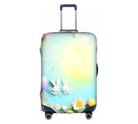 YHBLYKXP Funda de equipaje con estampado de primavera con texto "Happy Easter Holiday", protector de maleta, funda protectora elástica, se adapta a maletas de 18 a 32 pulgadas, Blanco, L