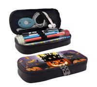 YHBLYKXP Happy-Halloween-Day-Trick-or-Treat - Bolsa de cosméticos con solapa de piel, organizador de artículos de tocador, monedero con cremallera, estuche de cosméticos, color negro, Negro -, Talla