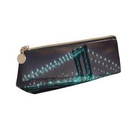 YHBLYKXP New York Manhattan Bridge Night Print Triángulo de cuero bolsa de almacenamiento de papelería, bolsa de maquillaje portátil, almacenamiento diario de objetos pequeños
