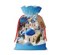 YHBLYKXP Santorini - Bolsa de embalaje de Navidad reutilizable con estampado de vista al mar de la isla griega para cumpleaños, fiesta de Acción de Gracias