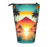 YHBLYKXP Sunrise - Estuche retráctil vertical con estampado de isla de palmeras tropicales, bolsa de almacenamiento, apto para viajes de oficina y transporte diario