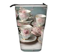 YHBLYKXP Tazas de té con estampado romántico de rosas, estuche retráctil vertical, bolsa de almacenamiento, apto para viajes de oficina y transporte diario