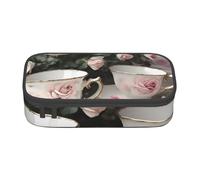 YHBLYKXP Tazas de té con rosas románticas impresas de gran capacidad, caja de oficina, organizador de papelería, bolsa de cosméticos de oficina