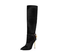 YhdtHSF 12CM Punta de Aguja Stiletto Botas Altas con Cinturón Hebilla Bloqueo Súper Alto Tacón Manga Tamaño Grande Moda Botas,Negro,38 EU