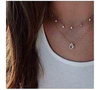 Yheakne Boho Collar de cristal en capas Gargantilla Oro Cz Lágrima colgante Collar De pedrería Punto colgante Collar Cadena De cristal WEdding Collar Joyería para mujeres y niñas