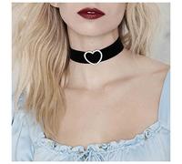 Yheakne Boho Negro Gargantilla Collar Ancho Negro Llano Collar Collar Plata Rhinestone Corazón Collar Retro Gótico Terciopelo Collar Cadena Joyería para Mujeres y Niñas