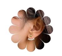 Yheakne Boho Pearl Ear Jacket Pendientes Gold Heart Studs Pendientes Love Heart Pendientes Vintage Doble Cara Studs Pendientes Joyas para Mujeres y Niñas Regalos