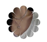 Yheakne Collar Colgante Cuadrado Geométrico Plata En Capas Clip De Papel Cadena Collar Grueso Cadena Plana Gargantilla Collar Hueco Cuadrado Collar Para Mujeres Y Niñas (plata)