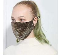 Yheakne Cubiertas antipolvo para la boca de lentejuelas con trabillas ajustables para las orejas, clip de correa para las mujeres, con purpurina brillante, tela decorativa, lavable (dorado)